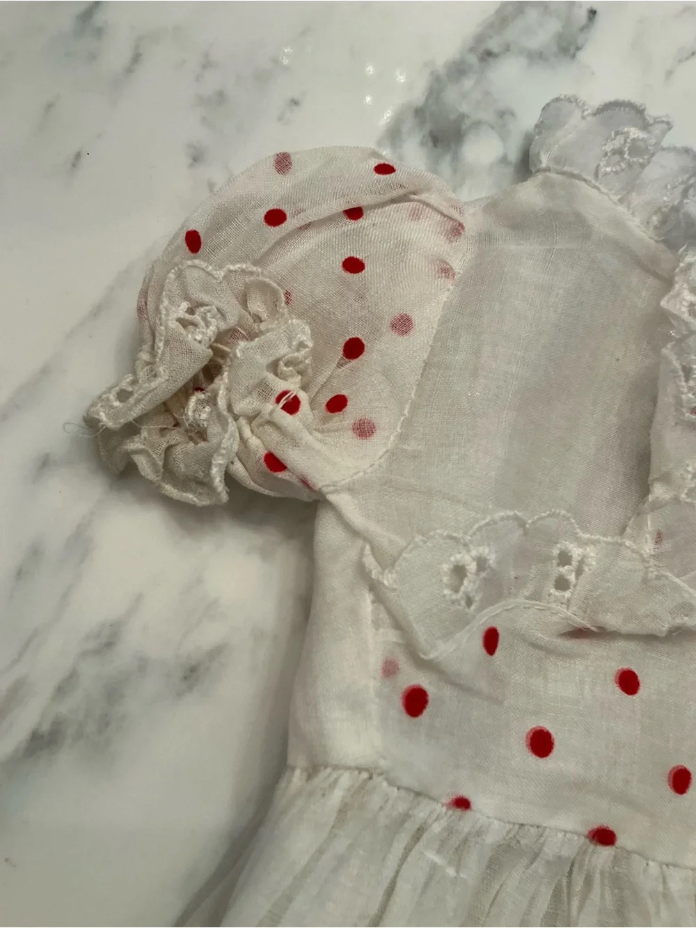 Doll  White Dress with Red Polka Dots - Charming Ruffle Detail